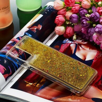 Силиконовый (TPU) чехол Deexe Liquid Glitter для Samsung Galaxy S20 (G980) - Gold