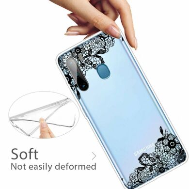 Силиконовый (TPU) чехол Deexe Pretty Glossy для Samsung Galaxy A21 (A215) - Black Flower