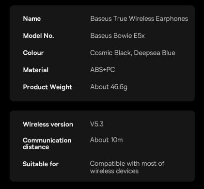 Беспроводные наушники Baseus Bowie E5x (A00060101123-00) - Black