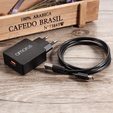 Сетевое зарядное устройство AMORUS K6 Quick Charge + кабель Type-C