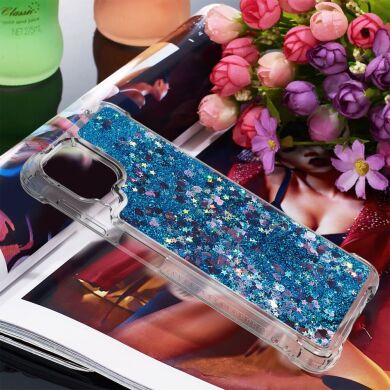 Силиконовый (TPU) чехол Deexe Liquid Glitter для Samsung Galaxy A22 (A225) / M22 (M225) - Blue Hearts