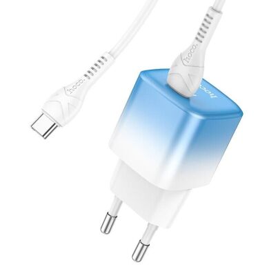 Сетевое зарядное устройство Hoco C101A Single Port PD20W + кабель Type-C to Type-C - Ice Blue