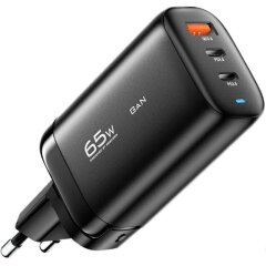 Сетевое зарядное устройство ESSAGER Shining 65W GaN Travelling Fast Charger PD+QC3.0 (ECT2CA-MYB01) - Black