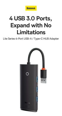 Type-C HUB Baseus Lite Series 4 in 1 Type-C HUB Adapter (0.25m) WKQX030301 - Black