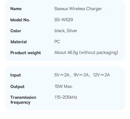 Беспроводное зарядное устройство Baseus Simple Mini 3 (15W) CCJJ040001 - Black