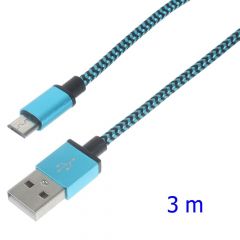 Дата-кабель Deexe Braided Cord (microusb / 3m) - Blue