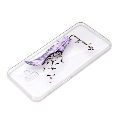 Силиконовый (TPU) чехол Deexe Pretty Glossy для Samsung Galaxy J6+ (J610) - Purple Feather and Bird