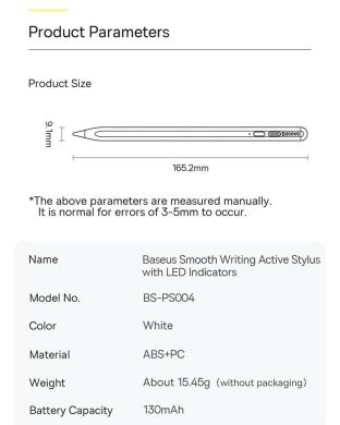 Стилус Baseus Smooth Writing with LED Indicators (SXBC000202) - White