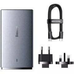Сетевое зарядное устройство Baseus GaN5 Pro Ultra-Slim C+U (65W) + кабель Type-C to Type-C (100W, 5A, 1m) CCGP150113 - Gray