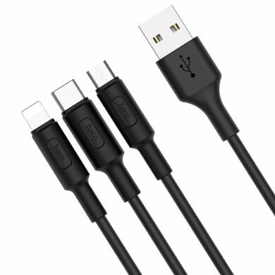Дата-кабель Hoco X25 Soarer 3 in 1 USB to Type-C+MicroUSB+Lightning (1m) - Black