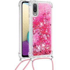 Силиконовая накладка Deexe Liquid Glitter with Strap для Samsung Galaxy A02 (A022) - Pink Hearts