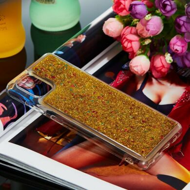 Силиконовый (TPU) чехол Deexe Liquid Glitter для Samsung Galaxy Note 10 Lite (N770) - Gold