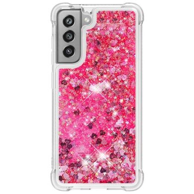 Силиконовый (TPU) чехол Deexe Liquid Glitter для Samsung Galaxy S21 FE (G990) - Pink Hearts
