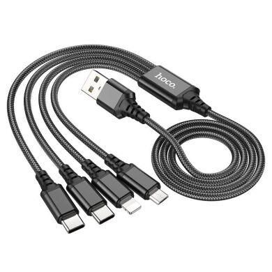 Кабель Hoco X76 4 в 1 USB to Type-C+Type-C+Lightning+MicroUSB (1m) - Black