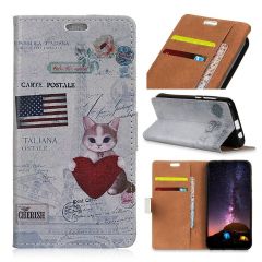 Чехол Deexe Life Style Wallet для Samsung Galaxy A7 2018 (A750) - American Flag and Cat Holding Heart
