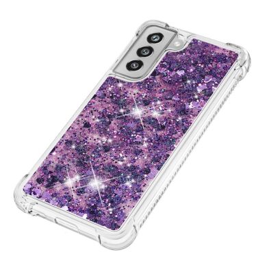 Силиконовый (TPU) чехол Deexe Liquid Glitter для Samsung Galaxy S21 FE (G990) - Dark Purple Hearts