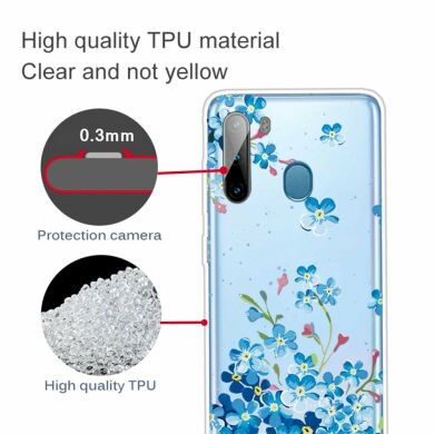 Силиконовый (TPU) чехол Deexe Pretty Glossy для Samsung Galaxy A21 (A215) - Blue Flowers