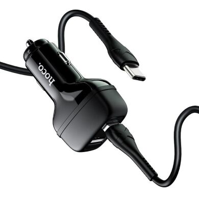Автомобильное зарядное устройство Hoco Z36 (2USB, 2.4A) + кабель Type-C - Black
