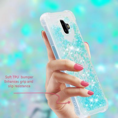 Силиконовый (TPU) чехол Deexe Liquid Glitter для Samsung Galaxy J6+ (J610) - Cyan
