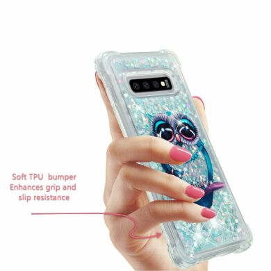 Силиконовый (TPU) чехол Deexe Liquid Glitter для Samsung Galaxy S10 Plus (G975) - Owl Pattern