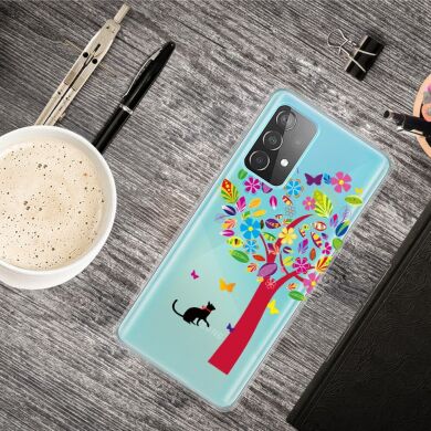 Силиконовый (TPU) чехол Deexe Pretty Glossy для Samsung Galaxy A73 (A736) - Cat and Colorful Tree