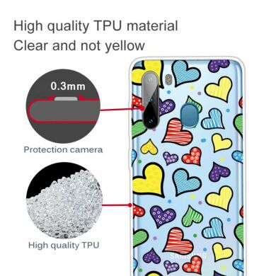 Силиконовый (TPU) чехол Deexe Pretty Glossy для Samsung Galaxy A21 (A215) - Colorized Hearts