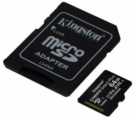 Карта памяти Kingston microSDXC 64GB Canvas Select Plus C10 UHS-I R100MB/s + адаптер - Black