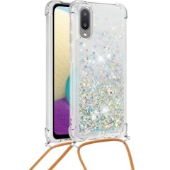 Силіконова накладка Deexe Liquid Glitter with Strap для Samsung Galaxy A02 (A022) - Silver Hearts