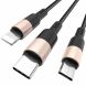 Дата-кабель Hoco X26 Xpress 3 in 1 (Lightning + MicroUSB + Type-C to USB, 1m) - Black / Gold. Фото 3 из 14