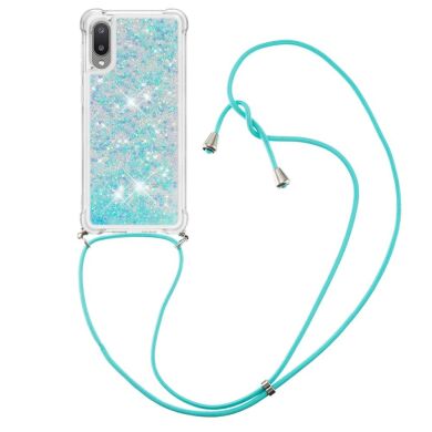 Силиконовая накладка Deexe Liquid Glitter with Strap для Samsung Galaxy A02 (A022) - Blue Stars