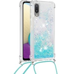 Силіконова накладка Deexe Liquid Glitter with Strap для Samsung Galaxy A02 (A022) - Blue Stars
