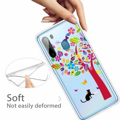 Силиконовый (TPU) чехол Deexe Pretty Glossy для Samsung Galaxy A21 (A215) - Cat and Tree