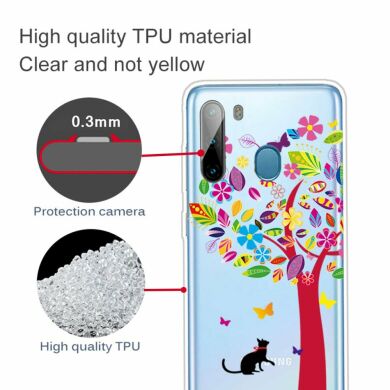 Силиконовый (TPU) чехол Deexe Pretty Glossy для Samsung Galaxy A21 (A215) - Cat and Tree