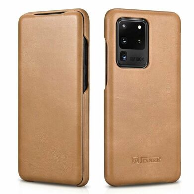 Кожаный чехол ICARER Slim Flip для Samsung Galaxy S20 Ultra (G988) - Khaki