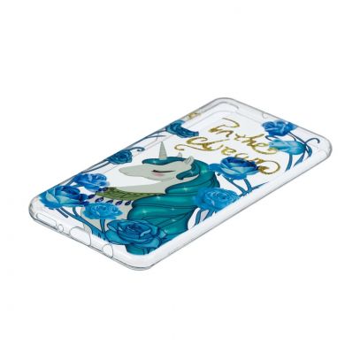 Силиконовый (TPU) чехол Deexe Pretty Glossy для Samsung Galaxy A7 2018 (A750) - Unicorn and Blue Flower