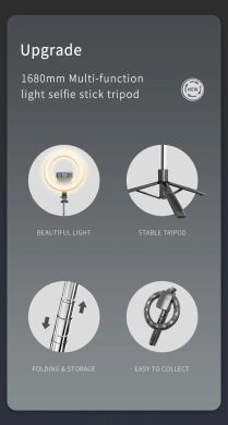 Кольцевая лампа Usams US-ZB241 Portable LED Ring Light With Tripod (Max 1.68m) - Black