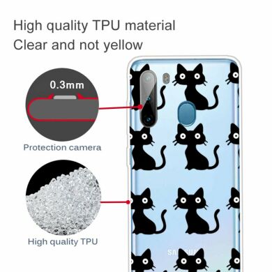 Силиконовый (TPU) чехол Deexe Pretty Glossy для Samsung Galaxy A21 (A215) - Black Cat