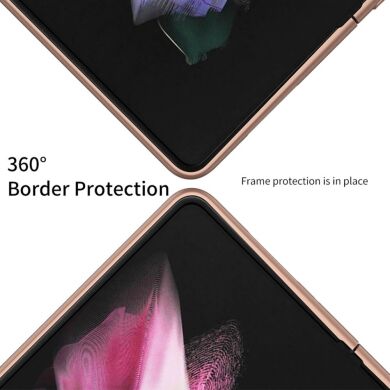 Чехол GKK Leather Stand для Samsung Galaxy Fold 3 - Litchi Texture / Gold