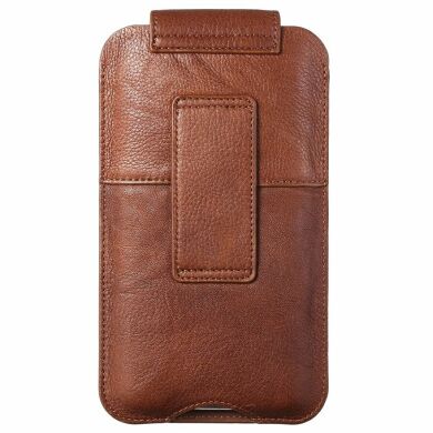 Кожаный чехол на пояс Deexe Pouch Case для смартфонов (размер: M) - Brown