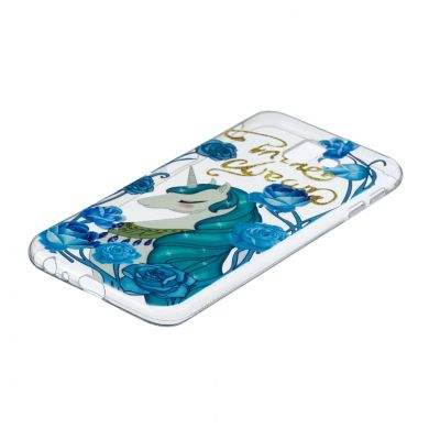 Силиконовый (TPU) чехол Deexe Pretty Glossy для Samsung Galaxy J6+ (J610) - Unicorn and Blue Flower