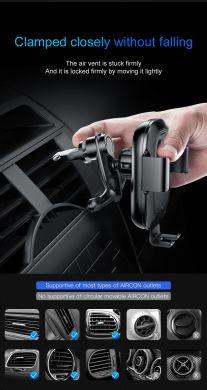 Автомобільний тримач з бездротовою зарядкою BASEUS Air Vent Bracket Charger - Black