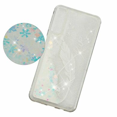 Силиконовый (TPU) чехол Deexe Liquid Glitter для Samsung Galaxy A70 (A705) - White Feather