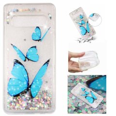 Силиконовый (TPU) чехол Deexe Liquid Glitter для Samsung Galaxy S10 - Blue Butterfly
