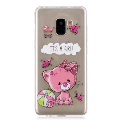 Силиконовый (TPU) чехол Deexe Pretty Glossy для Samsung Galaxy A8+ (A730) - Pink Cat