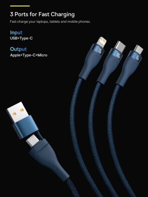 Кабель Baseus Flash Series II 3 in 2 USB+Type-C to MicroUSB+Lightning+Type-C (100W, 1.2m) CASS030101 - Black