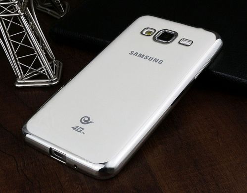 Силиконовый (TPU) чехол Deexe Glossy Border для Samsung Galaxy J3 2016 (J320) - Silver