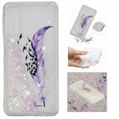 Силіконовий (TPU) чохол Deexe Liquid Glitter для Samsung Galaxy A70 (A705) - Purple Feather and Birds
