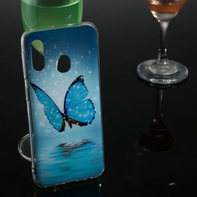 Силиконовый (TPU) чехол Deexe LumiCase для Samsung Galaxy A20e - Blue Butterflies
