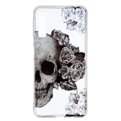 Силиконовый (TPU) чехол Deexe Pretty Glossy для Samsung Galaxy A7 2018 (A750) - Skull and Flowers