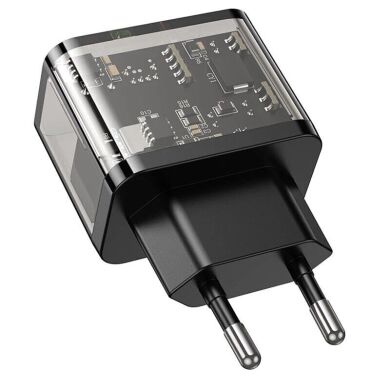 Сетевое зарядное устройство Hoco N34 Dazzling PD20W+QC3.0 - Transparent Black